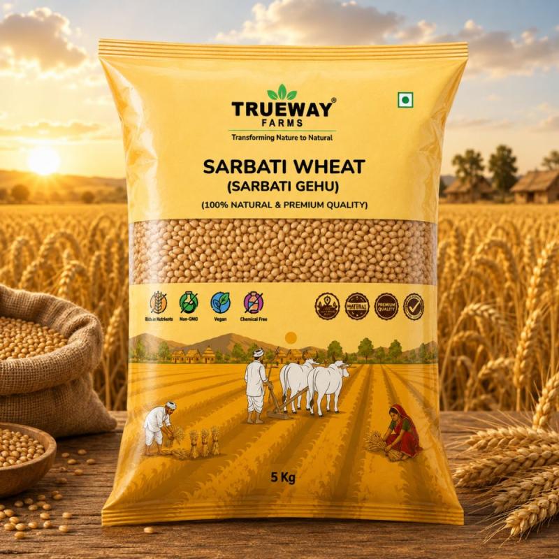 Trueway Farms Sarbati Wheat (sarbati Gehu) 5 Kg | Premium Quality Whole Wheat Grain | Sarbati Wheat For Atta, Flour & Daily Cooking
