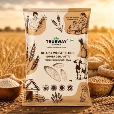 Trueway Farms Khapli Wheat Flour (emmer Gehu Atta) 1 Kg | Freshly Milled With Bran | Traditional Grinding Process | Premium Whole Wheat Flour