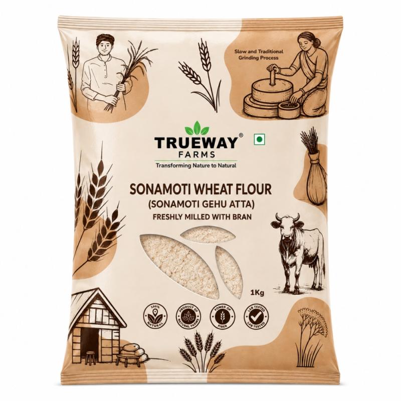 Sonamoti Wheat Flour (sonamoti Gehu Atta) 1 Kg | Freshly Milled Wheat Flour With Bran | Traditional Grinding Process