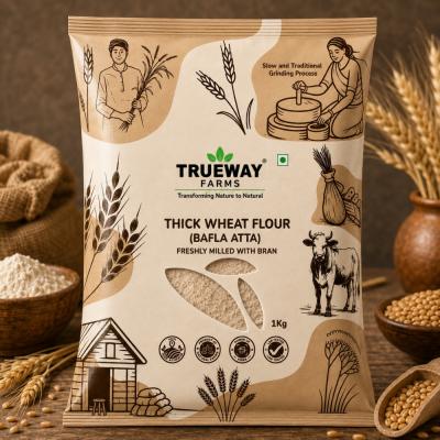 Trueway Farms Thick Wheat Flour (bafla Atta) 1 Kg | Freshly Milled With Bran | Traditional Grinding Process