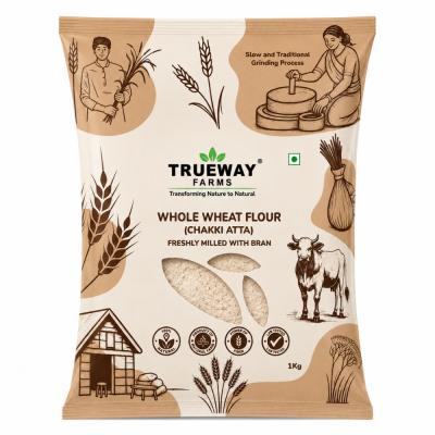 Trueway Farms Whole Wheat Flour (chakki Atta) 1 Kg | Freshly Milled With Bran | Traditional Grinding Process