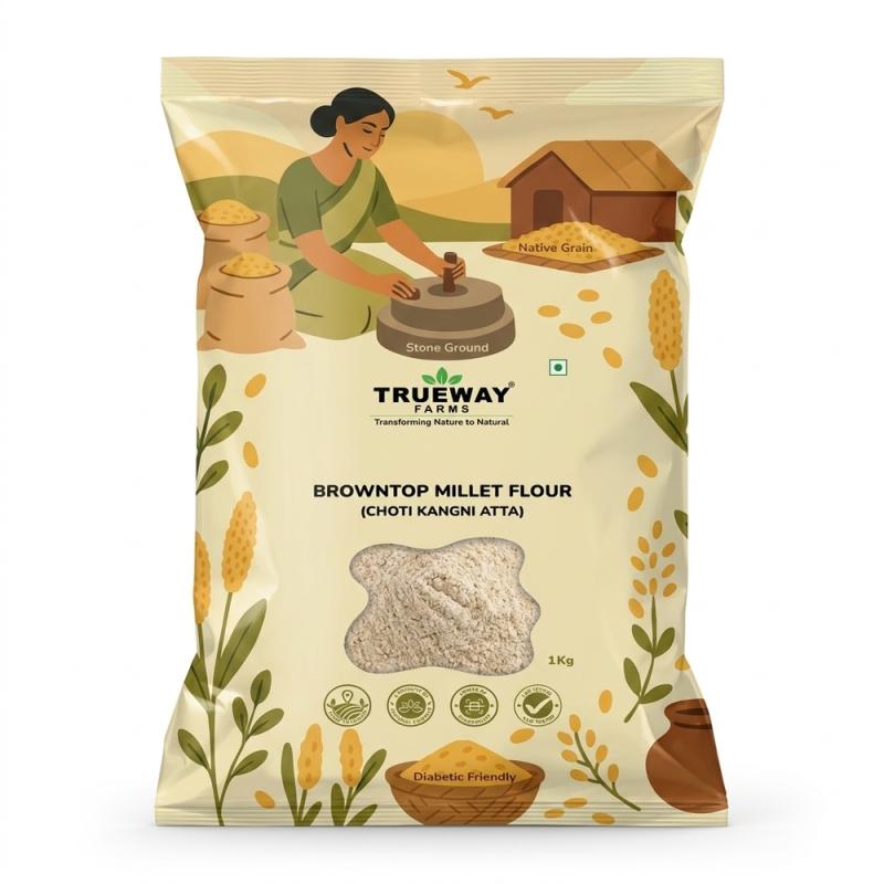 Trueway Farms Organic Pre-soaked Browntop Millet Flour, Korale, Andu Korralu, Gluten Free, Unpolished, High Fibre Flour 1kg