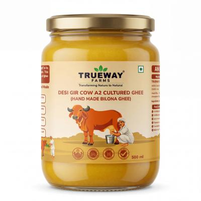 Truewau Farms Organic A2 Gir Cow Ghee (500 Ml) | Traditional Bilona Method A2 Cow Ghee | Grassfed, Pure And Healthy Desi Cow Ghee (glass Bottle - 500 Ml)