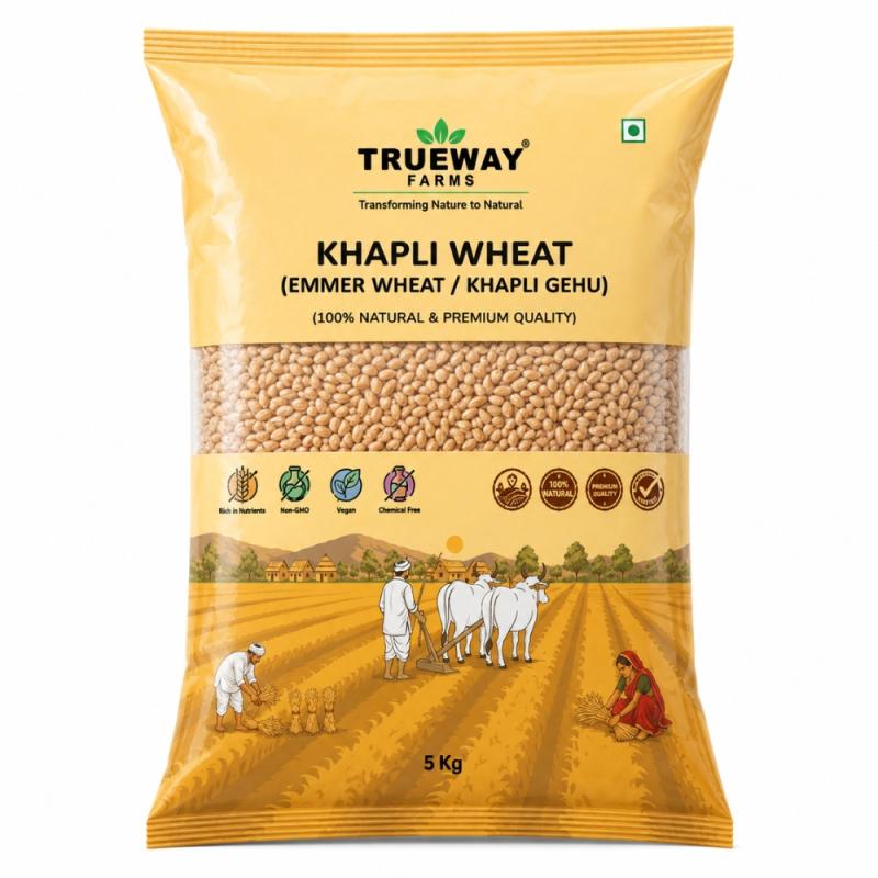 Trueway Farms Khapli Wheat (emmer Wheat / Khapli Gehu) 5 Kg | Premium Quality Whole Wheat Grain | Khapli Wheat For Atta, Flour & Daily Cooking