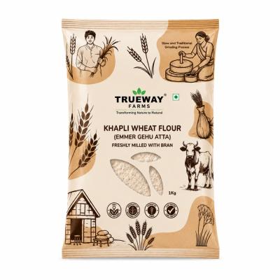Trueway Farms Khapli Wheat Flour (emmer Gehu Atta) 1 Kg | Freshly Milled With Bran | Traditional Grinding Process | Premium Whole Wheat Flour