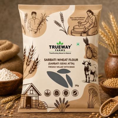 Trueway Farms Sarbati Wheat Flour (sarbati Gehu Atta) 1 Kg | Freshly Milled Wheat Flour With Bran | Traditional Grinding Process