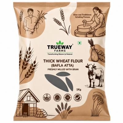 Trueway Farms Thick Wheat Flour (bafla Atta) 1 Kg | Freshly Milled With Bran | Traditional Grinding Process