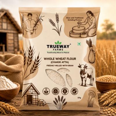 Trueway Farms Whole Wheat Flour (chakki Atta) 1 Kg | Freshly Milled With Bran | Traditional Grinding Process