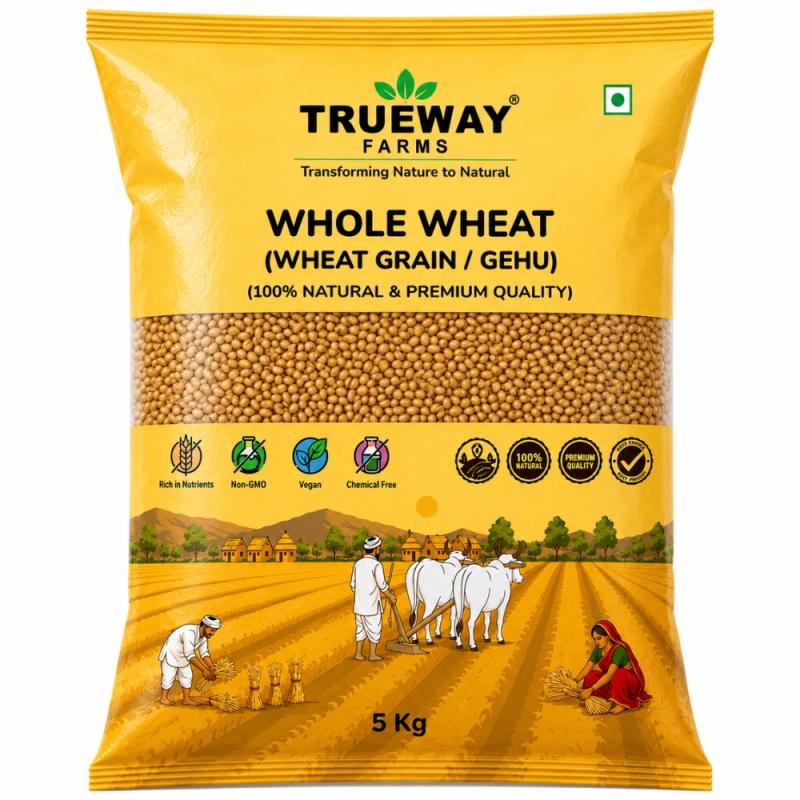 Trueway Organic Farms Whole Wheat Grain (gehu) 5 Kg | 100% Natural Premium Quality Wheat | Whole Wheat For Atta, Flour & Daily Cooking