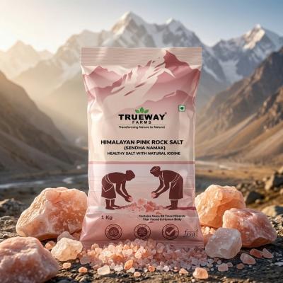Trueway Farms Himalayan Rock Pink Salt, 1kg Pouch, Premium Sendha Namak, With Natural Trace Minerals, Low Sodium, Crystal Salt