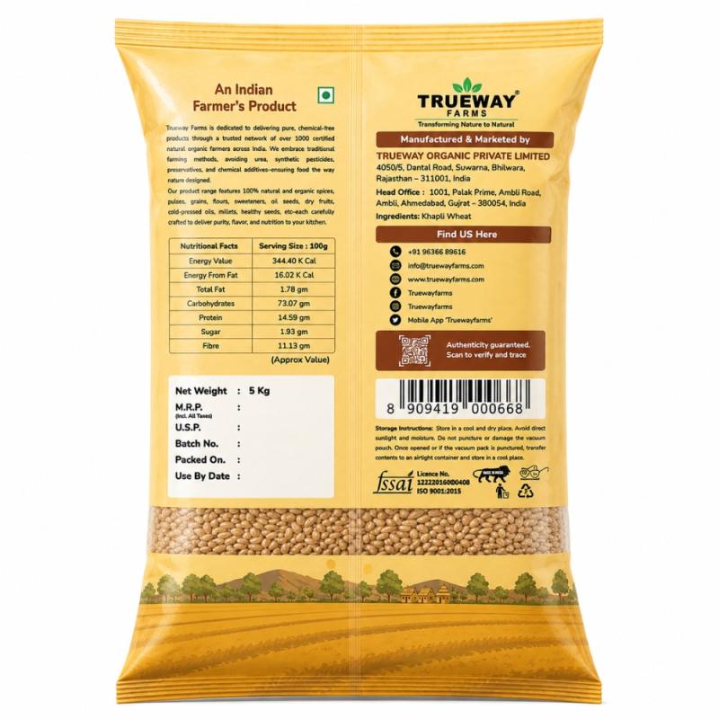 Trueway Farms Khapli Wheat (emmer Wheat / Khapli Gehu) 5 Kg | Premium Quality Whole Wheat Grain | Khapli Wheat For Atta, Flour & Daily Cooking