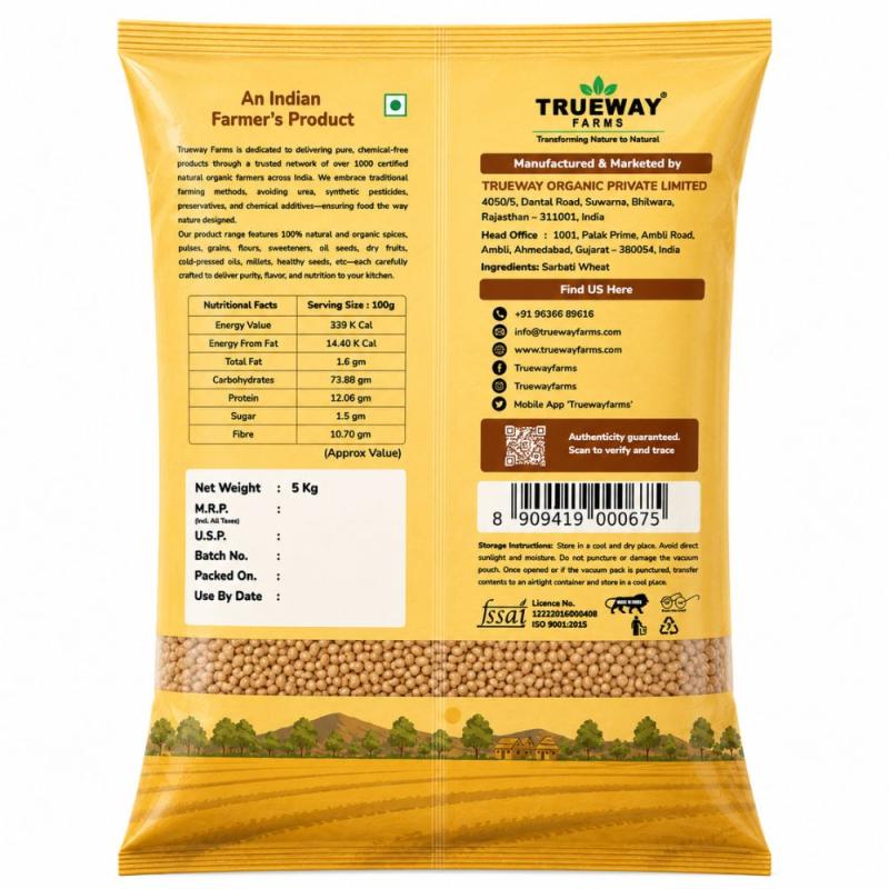Trueway Farms Sarbati Wheat (sarbati Gehu) 5 Kg | Premium Quality Whole Wheat Grain | Sarbati Wheat For Atta, Flour & Daily Cooking