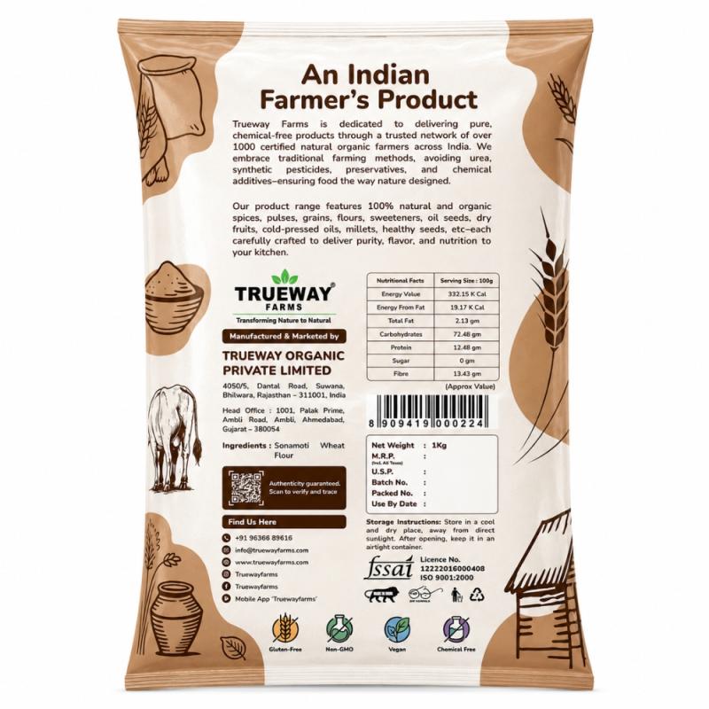 Sonamoti Wheat Flour (sonamoti Gehu Atta) 1 Kg | Freshly Milled Wheat Flour With Bran | Traditional Grinding Process