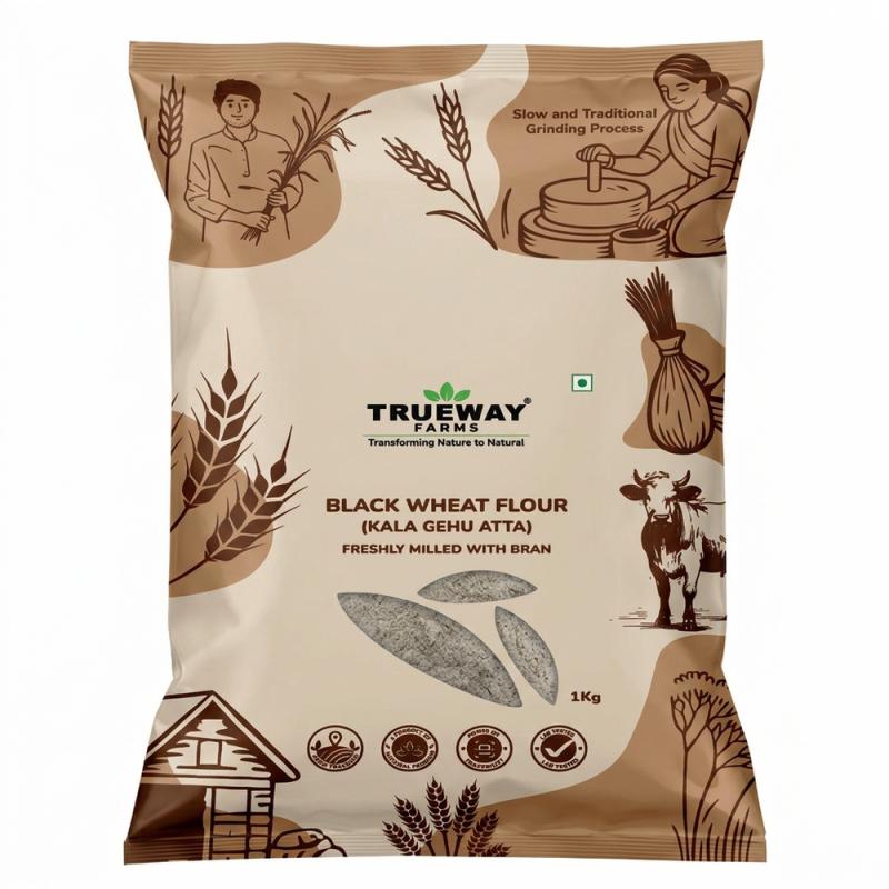 Trueway Organic Farms Black Wheat Flour (kala Gehu Atta) 1 Kg | Freshly Milled Wheat Flour With Bran | Premium Black Wheat Atta For Roti, Paratha & Daily Cooking